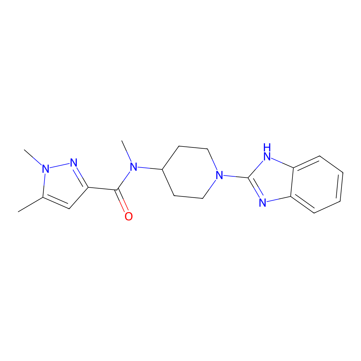 N-[1-(1H-1,3-benzodiazol-2-yl)piperidin-4-yl]-N,1,5-trimethyl-1H-pyrazole-3-carboxamide molecular structure, CAS 3054581-46-0