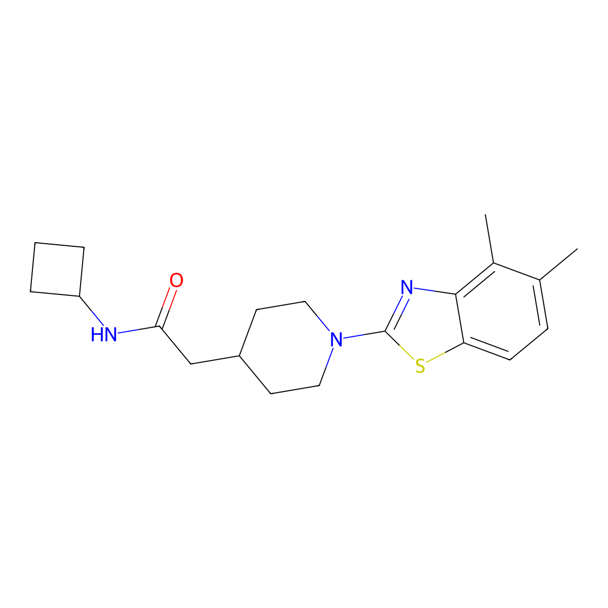 N-cyclobutyl-2-[1-(4,5-dimethyl-1,3-benzothiazol-2-yl)piperidin-4-yl]acetamide molecular structure, CAS 3054581-53-9