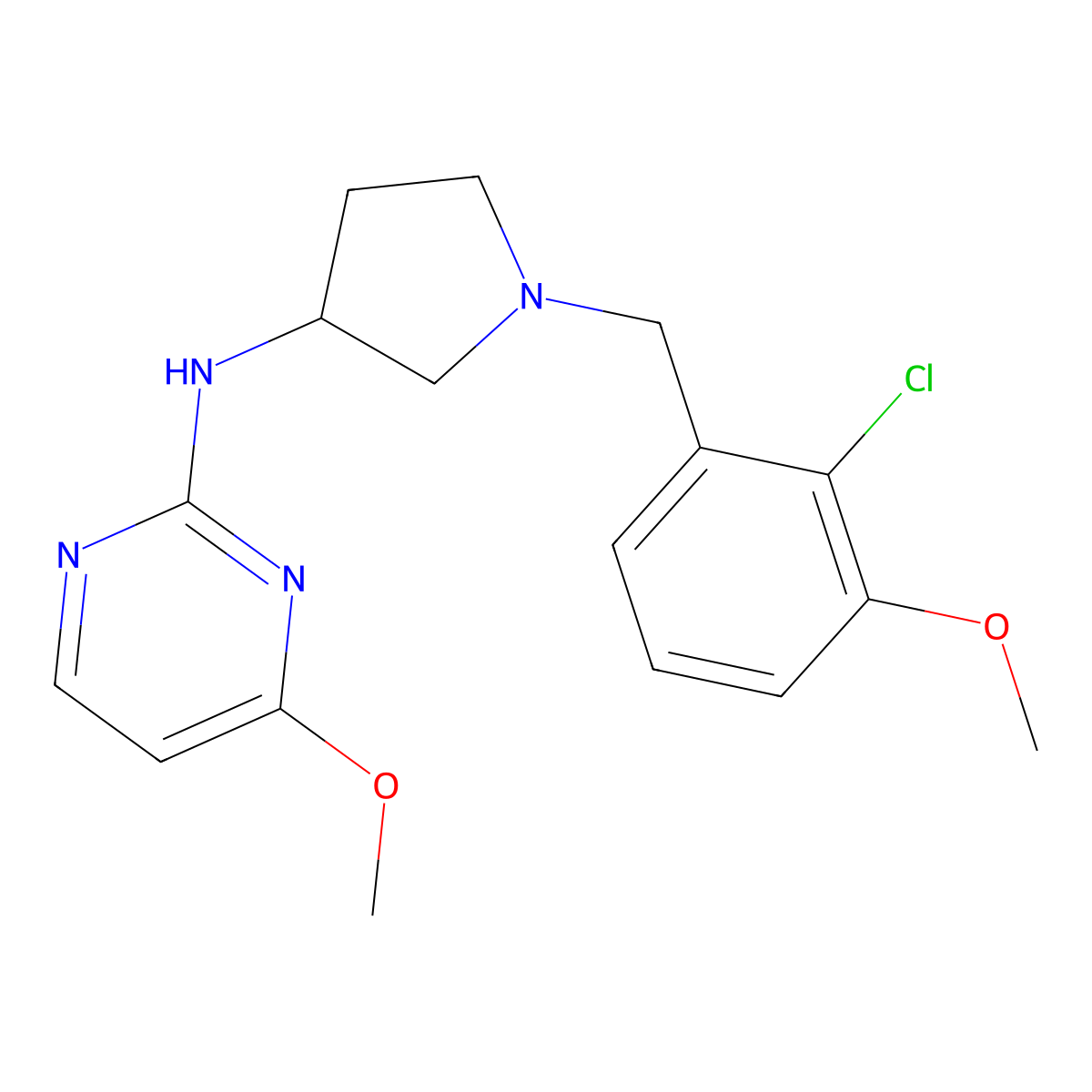 N-{1-[(2-chloro-3-methoxyphenyl)methyl]pyrrolidin-3-yl}-4-methoxypyrimidin-2-amine molecular structure, CAS 3054581-57-3