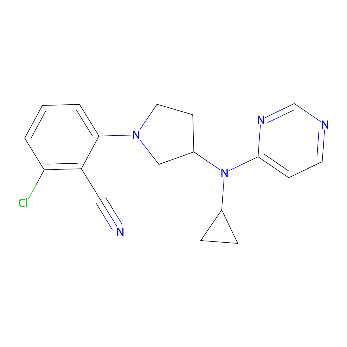 2-Chloro-6-{3-[cyclopropyl(pyrimidin-4-yl)amino]pyrrolidin-1-yl}benzonitrile molecular structure, CAS 3054581-62-0