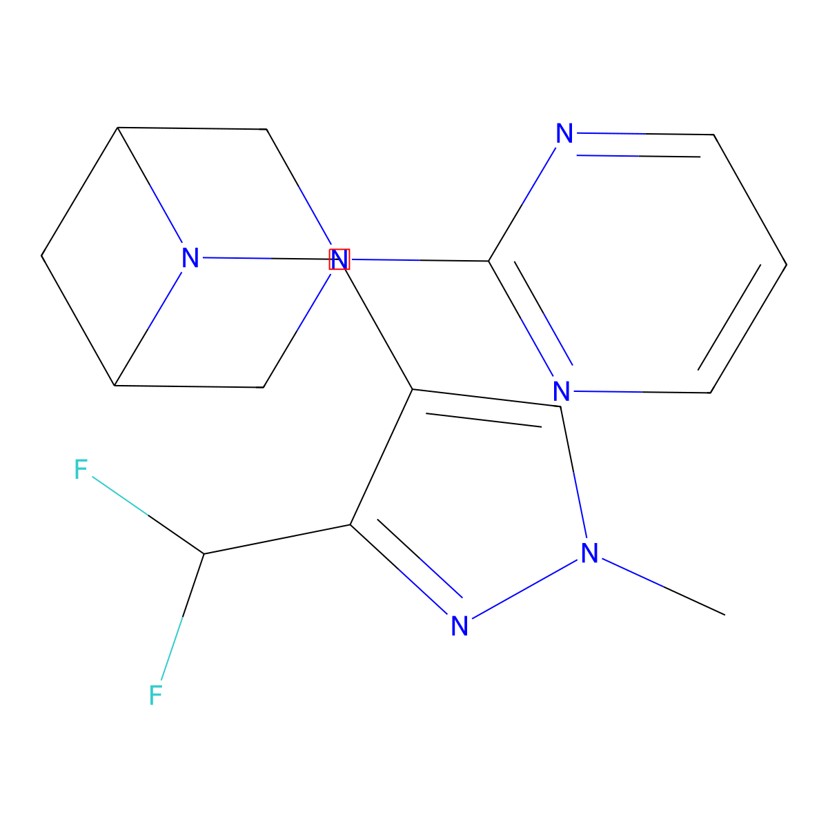 6-{[3-(difluoromethyl)-1-methyl-1H-pyrazol-4-yl]methyl}-3-(pyrimidin-2-yl)-3,6-diazabicyclo[3.1.1]heptane molecular structure, CAS 3054581-64-2