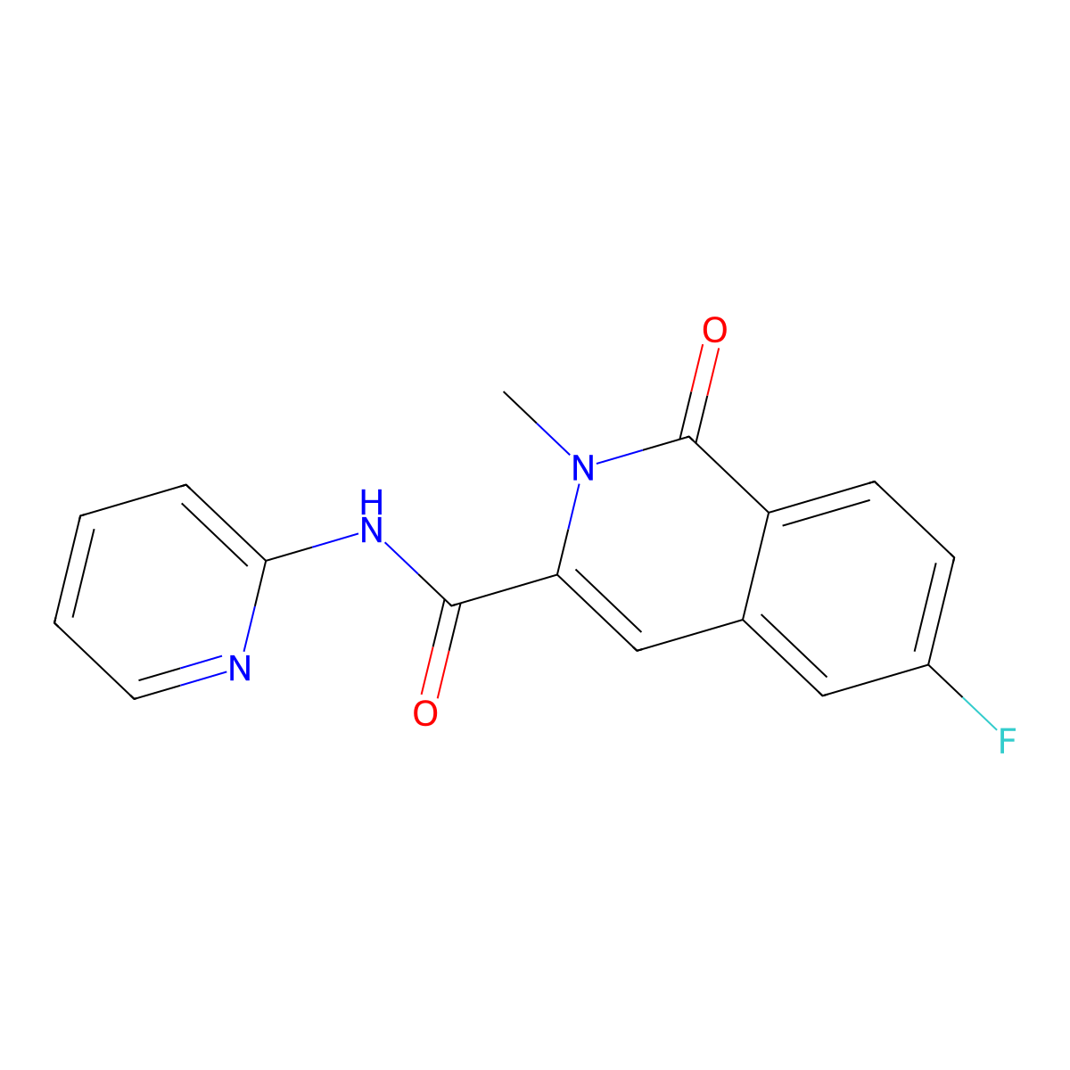 6-fluoro-2-methyl-1-oxo-N-(pyridin-2-yl)-1,2-dihydroisoquinoline-3-carboxamide molecular structure, CAS 3054581-66-4