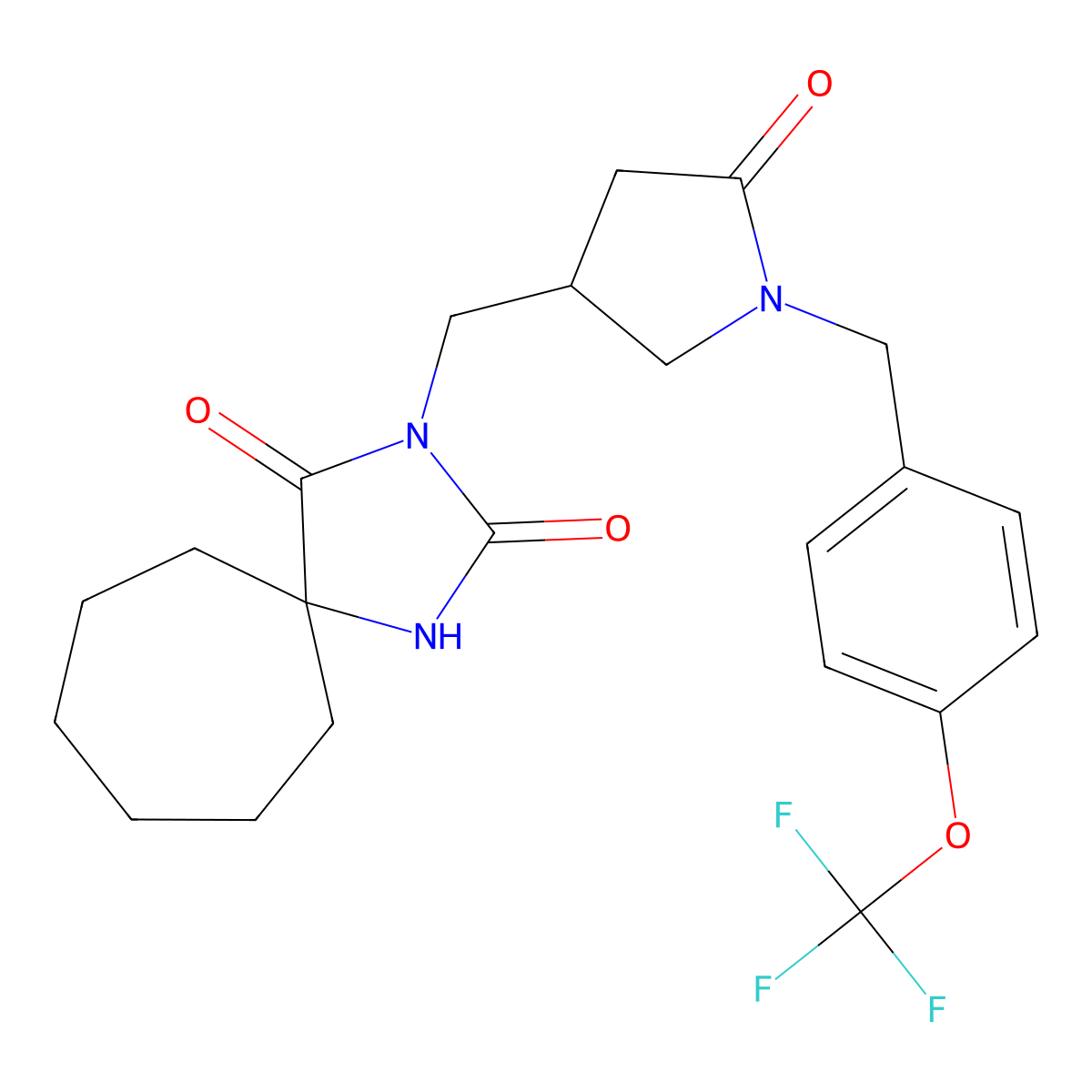 3-[(5-Oxo-1-{[4-(trifluoromethoxy)phenyl]methyl}pyrrolidin-3-yl)methyl]-1,3-diazaspiro[4.6]undecane-2,4-dione molecular structure, CAS 3054581-68-6