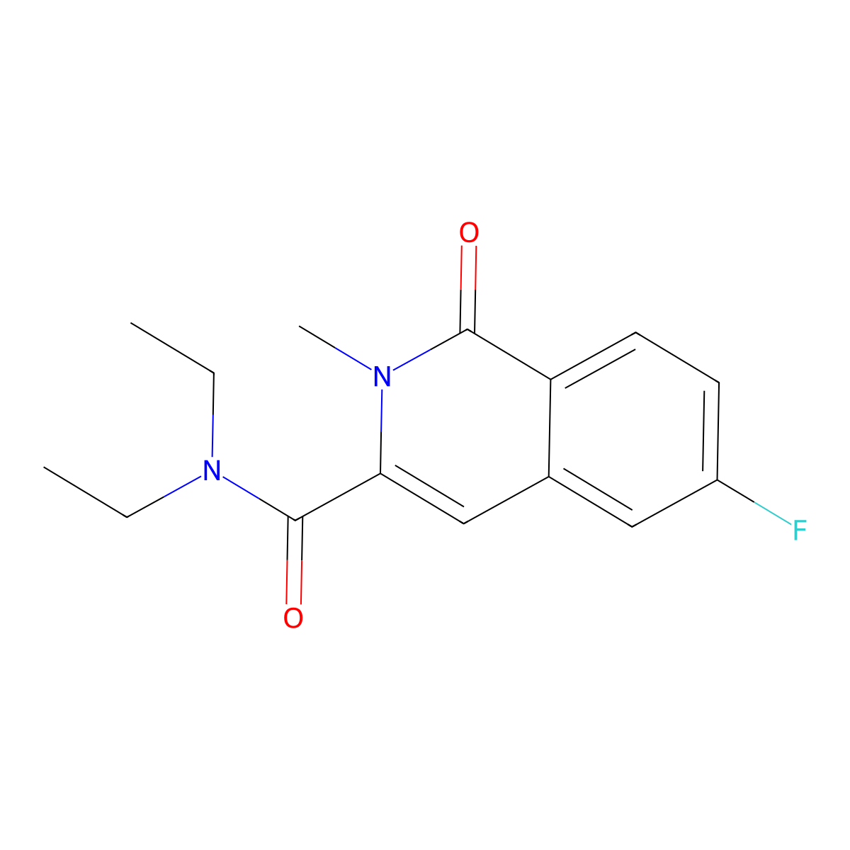 N,N-diethyl-6-fluoro-2-methyl-1-oxo-1,2-dihydroisoquinoline-3-carboxamide molecular structure, CAS 3054581-69-7
