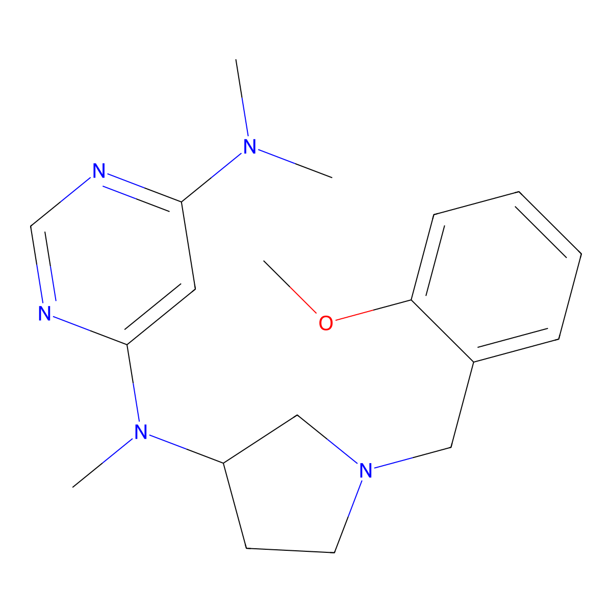 4-N-[1-[(2-methoxyphenyl)methyl]pyrrolidin-3-yl]-4-N,6-N,6-N-trimethylpyrimidine-4,6-diamine molecular structure, CAS 3054581-71-1