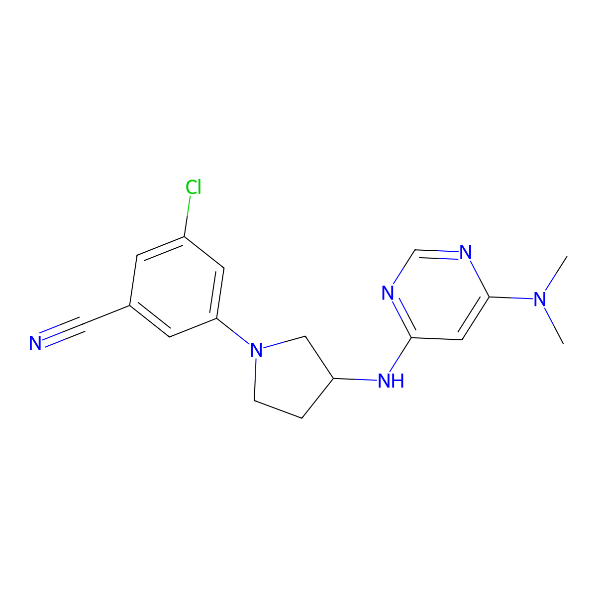 3-Chloro-5-(3-{[6-(dimethylamino)pyrimidin-4-yl]amino}pyrrolidin-1-yl)benzonitrile molecular structure, CAS 3054581-74-4