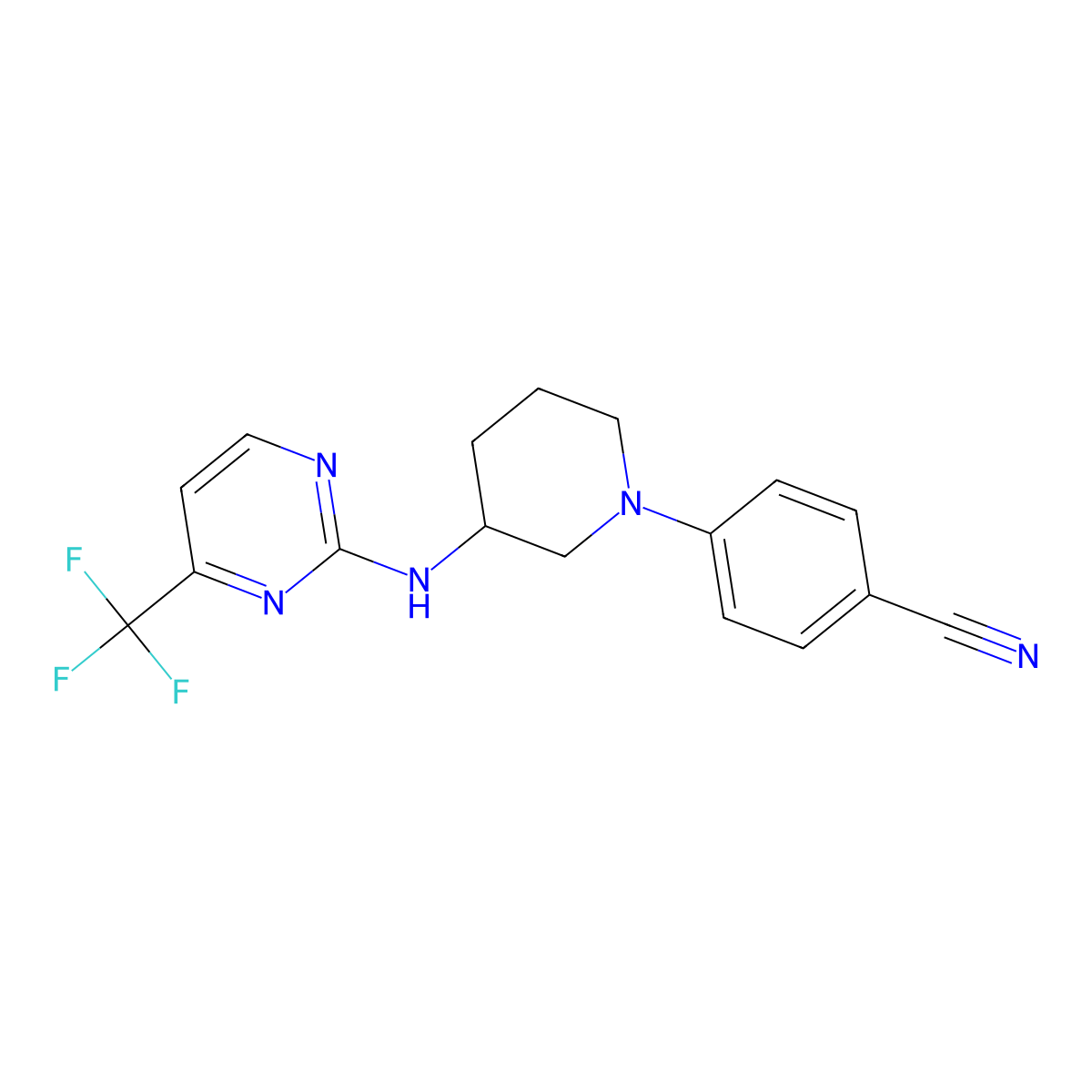 4-(3-{[4-(Trifluoromethyl)pyrimidin-2-yl]amino}piperidin-1-yl)benzonitrile molecular structure, CAS 3054581-80-2