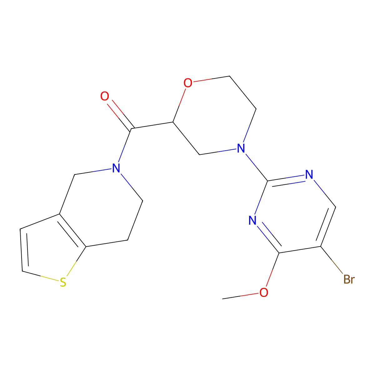 4-(5-bromo-4-methoxypyrimidin-2-yl)-2-{4H,5H,6H,7H-thieno[3,2-c]pyridine-5-carbonyl}morpholine molecular structure, CAS 3054581-82-4