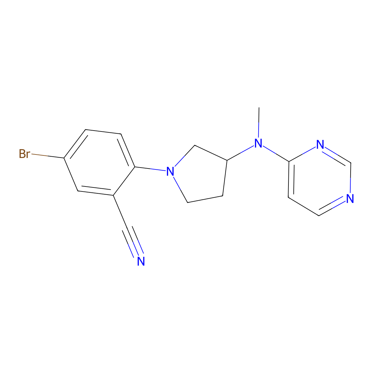 5-Bromo-2-{3-[methyl(pyrimidin-4-yl)amino]pyrrolidin-1-yl}benzonitrile molecular structure, CAS 3054581-85-7