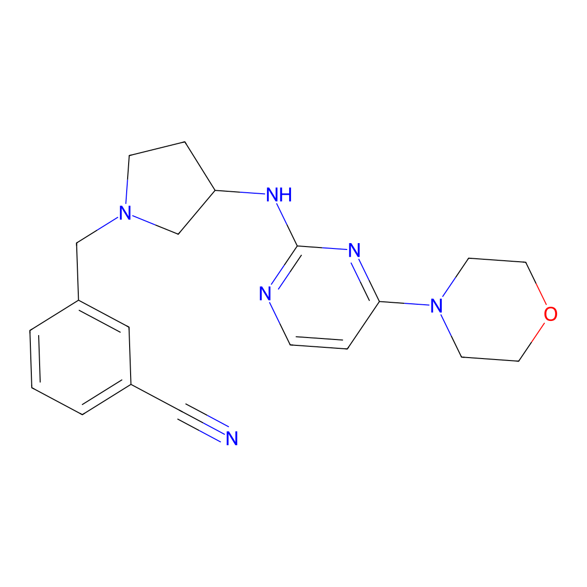 3-[(3-{[4-(Morpholin-4-yl)pyrimidin-2-yl]amino}pyrrolidin-1-yl)methyl]benzonitrile molecular structure, CAS 3054581-87-9