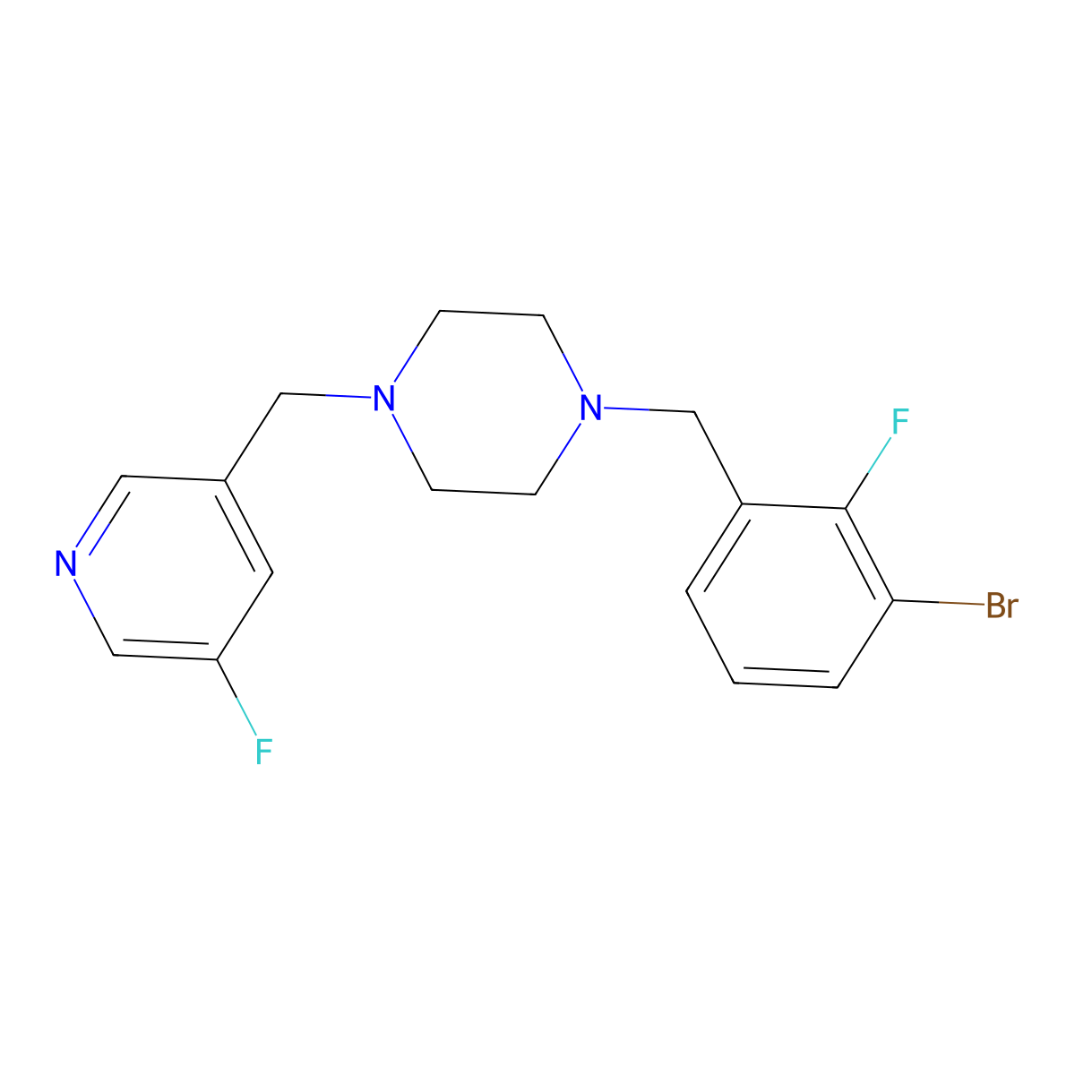 1-[(3-Bromo-2-fluorophenyl)methyl]-4-[(5-fluoropyridin-3-yl)methyl]piperazine molecular structure, CAS 3054581-89-1