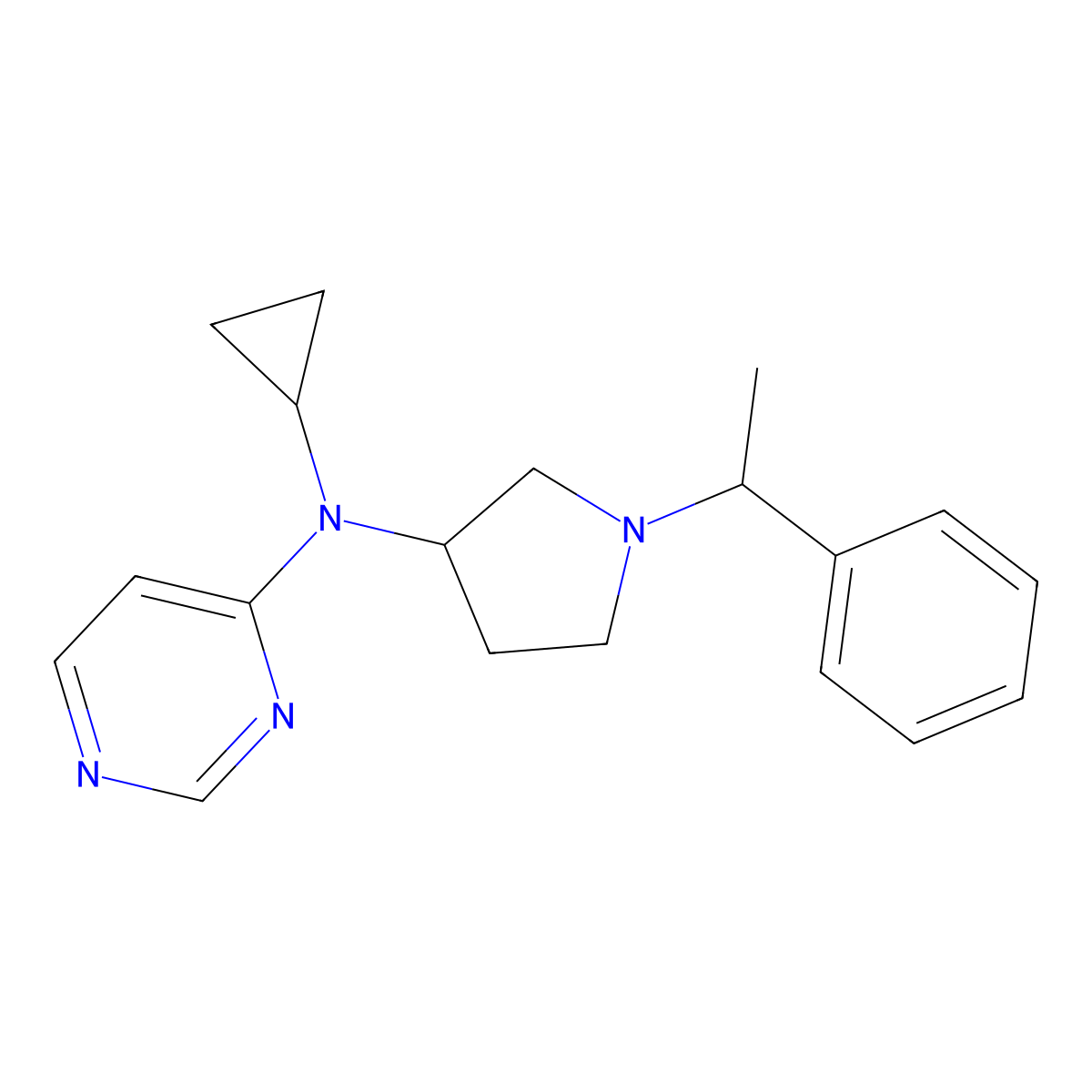 N-cyclopropyl-N-[1-(1-phenylethyl)pyrrolidin-3-yl]pyrimidin-4-amine molecular structure, CAS 3054581-90-4