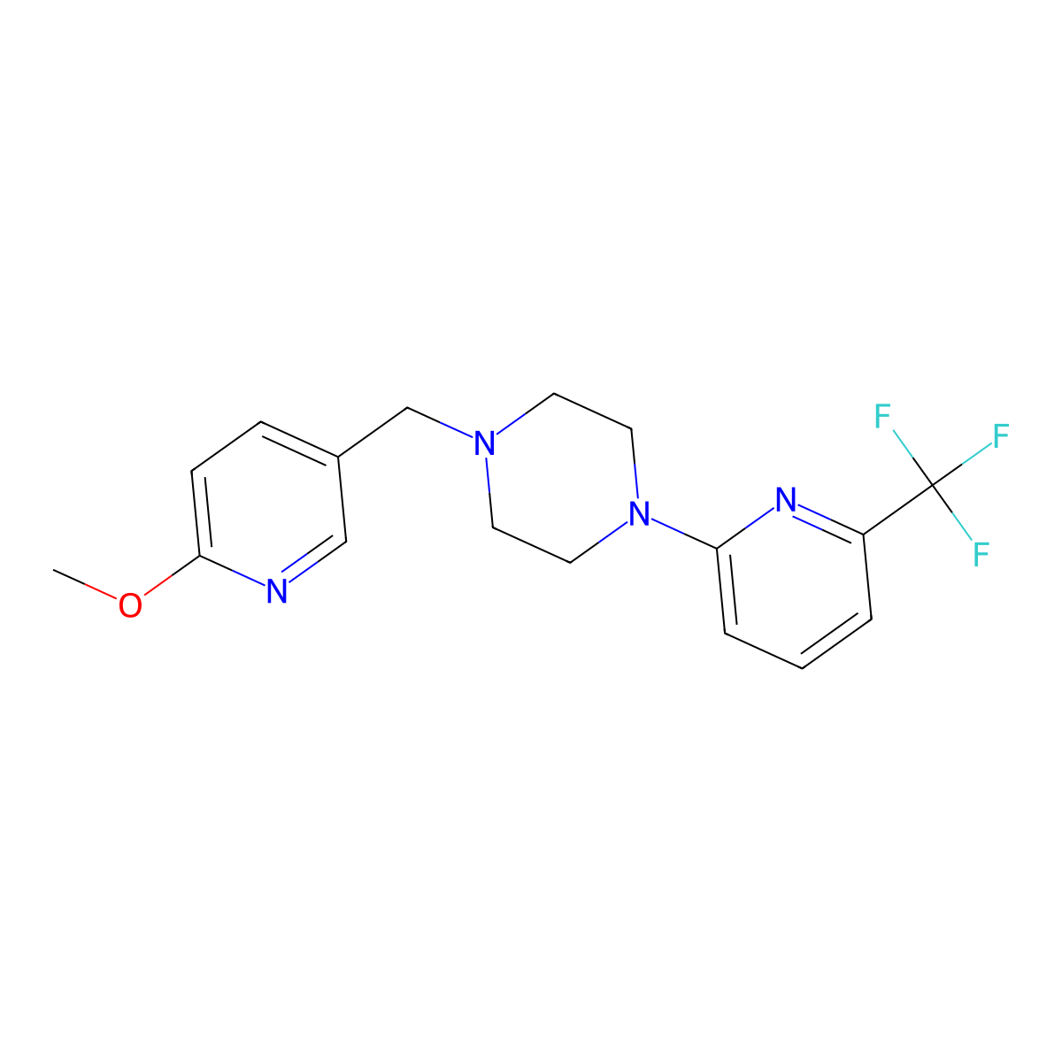1-[(6-Methoxypyridin-3-yl)methyl]-4-[6-(trifluoromethyl)pyridin-2-yl]piperazine molecular structure, CAS 3054581-93-7