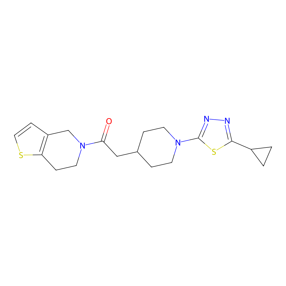 2-[1-(5-cyclopropyl-1,3,4-thiadiazol-2-yl)piperidin-4-yl]-1-{4H,5H,6H,7H-thieno[3,2-c]pyridin-5-yl}ethan-1-one molecular structure, CAS 3054581-96-0