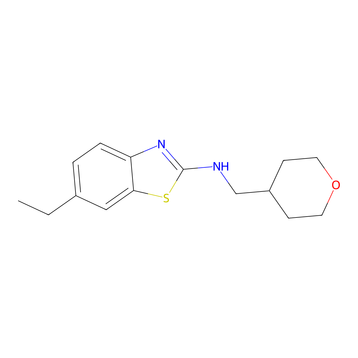 6-ethyl-N-[(oxan-4-yl)methyl]-1,3-benzothiazol-2-amine molecular structure, CAS 3054581-99-3
