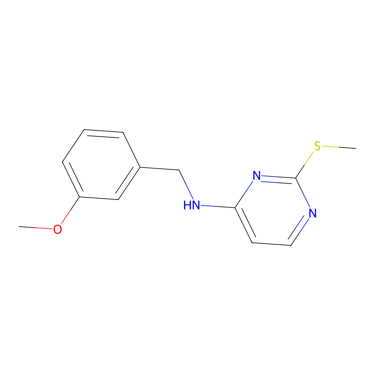 N-[(3-methoxyphenyl)methyl]-2-(methylsulfanyl)pyrimidin-4-amine molecular structure, CAS 3054582-02-1