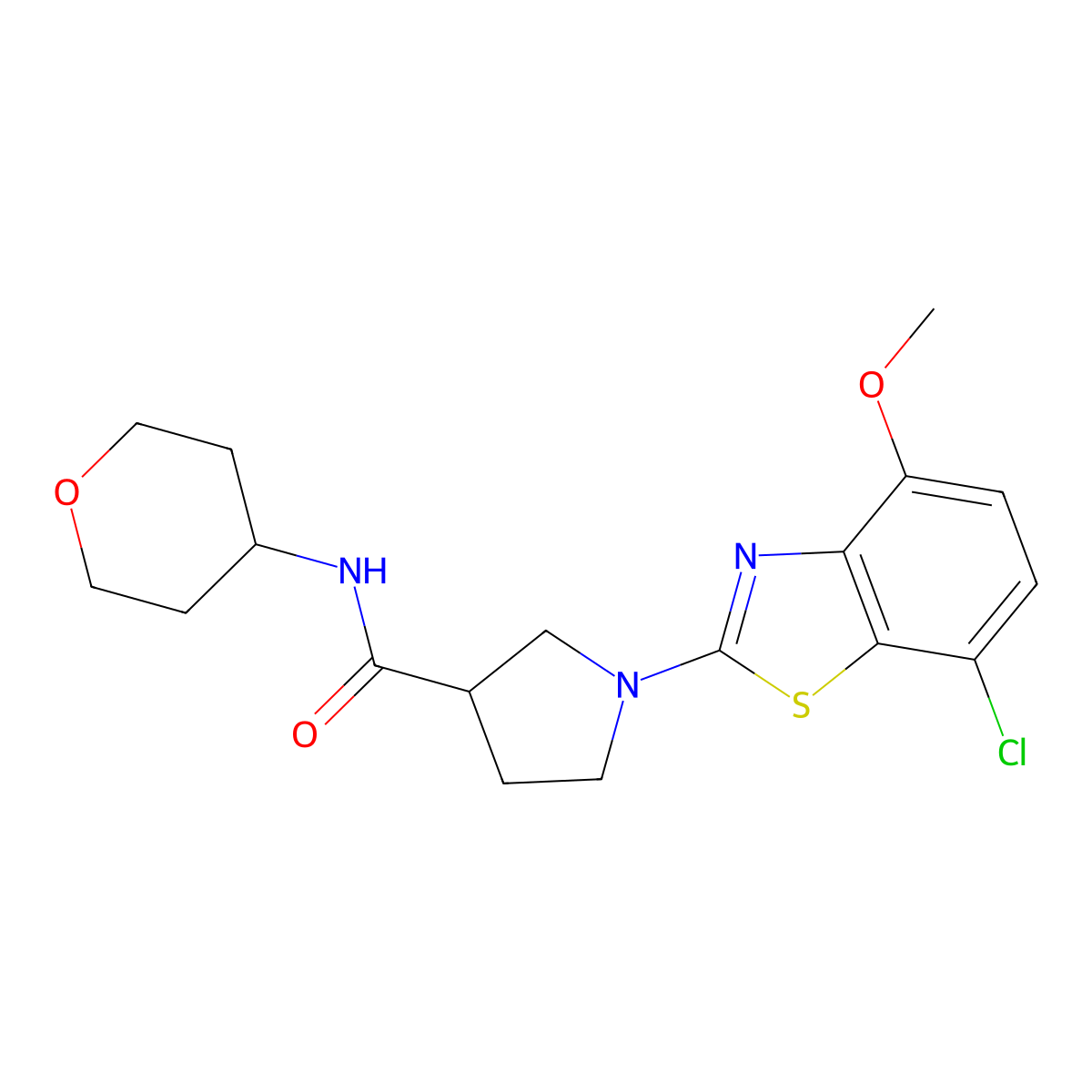 1-(7-chloro-4-methoxy-1,3-benzothiazol-2-yl)-N-(oxan-4-yl)pyrrolidine-3-carboxamide molecular structure, CAS 3054582-05-4