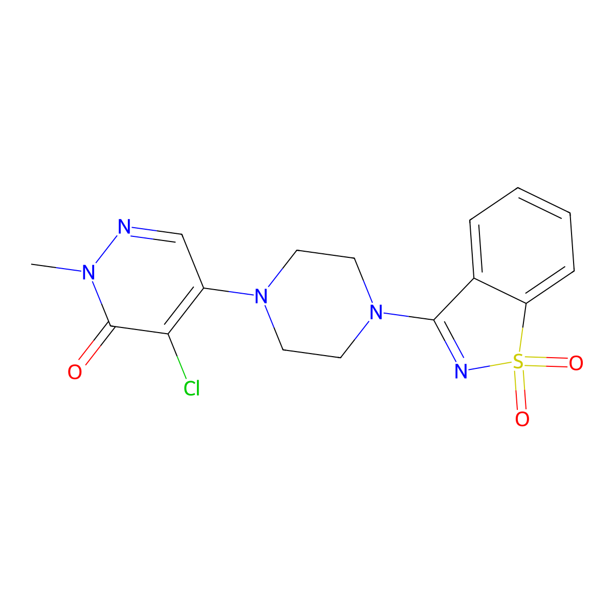 3-[4-(5-Chloro-1-methyl-6-oxo-1,6-dihydropyridazin-4-yl)piperazin-1-yl]-1lambda,2-benzothiazole-1,1-dione molecular structure, CAS 3054582-18-9
