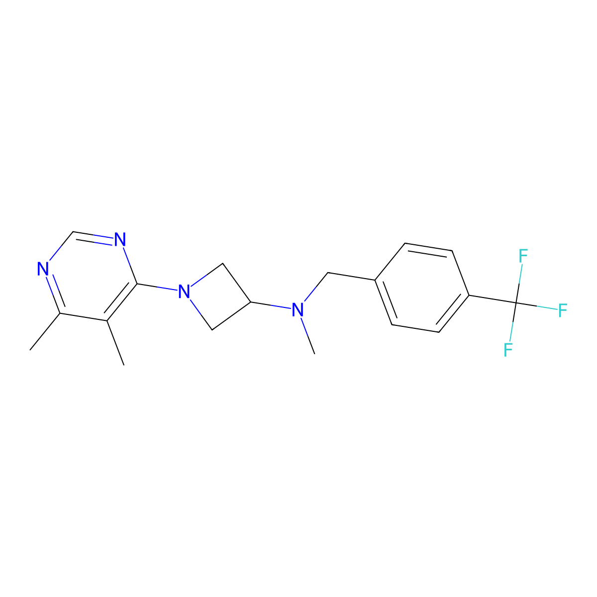 1-(5,6-dimethylpyrimidin-4-yl)-N-methyl-N-{[4-(trifluoromethyl)phenyl]methyl}azetidin-3-amine molecular structure, CAS 3054582-27-0
