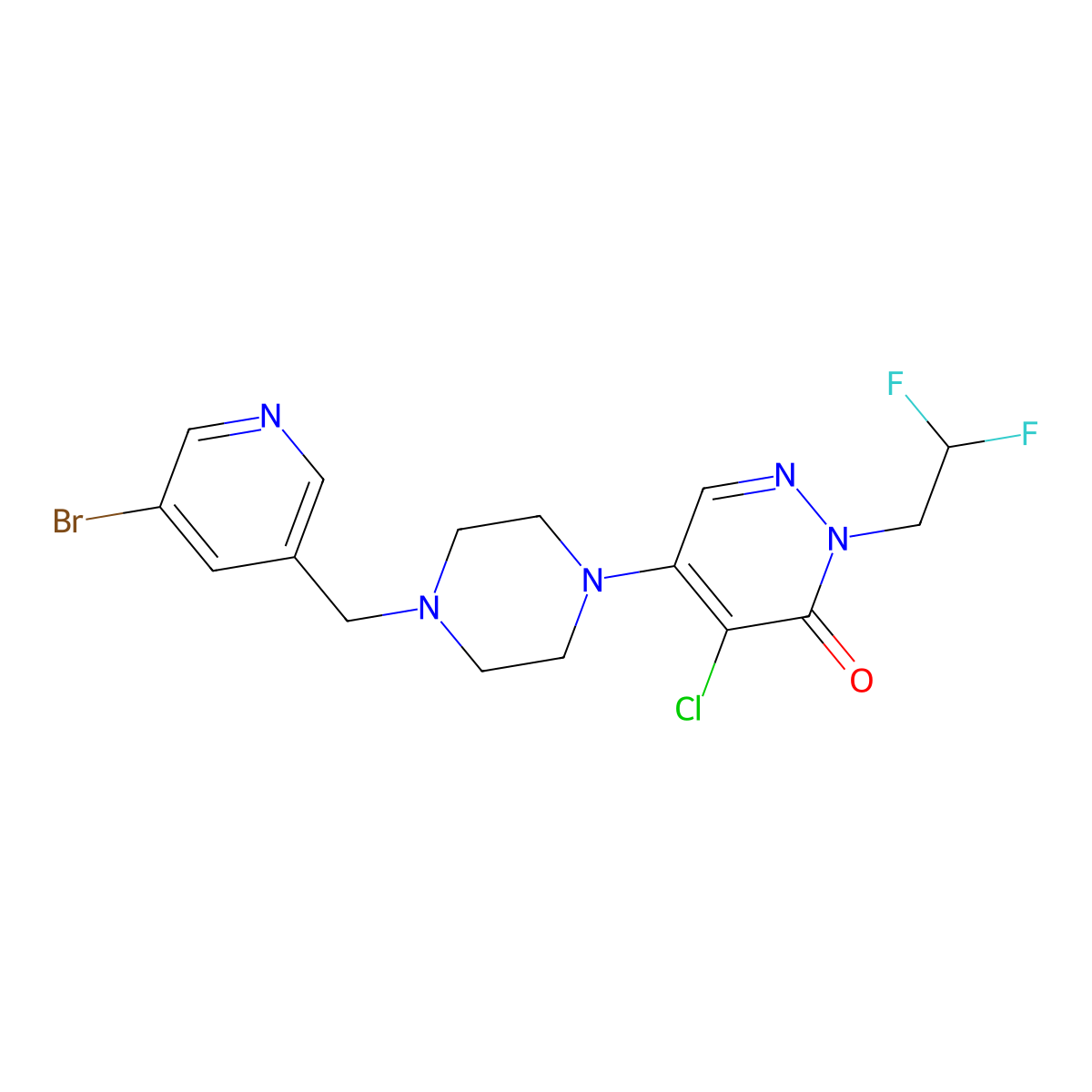 5-{4-[(5-Bromopyridin-3-yl)methyl]piperazin-1-yl}-4-chloro-2-(2,2-difluoroethyl)-2,3-dihydropyridazin-3-one molecular structure, CAS 3054582-28-1