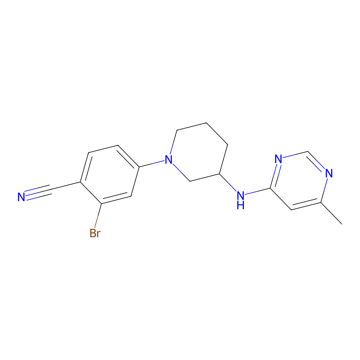 2-Bromo-4-{3-[(6-methylpyrimidin-4-yl)amino]piperidin-1-yl}benzonitrile molecular structure, CAS 3054582-29-2
