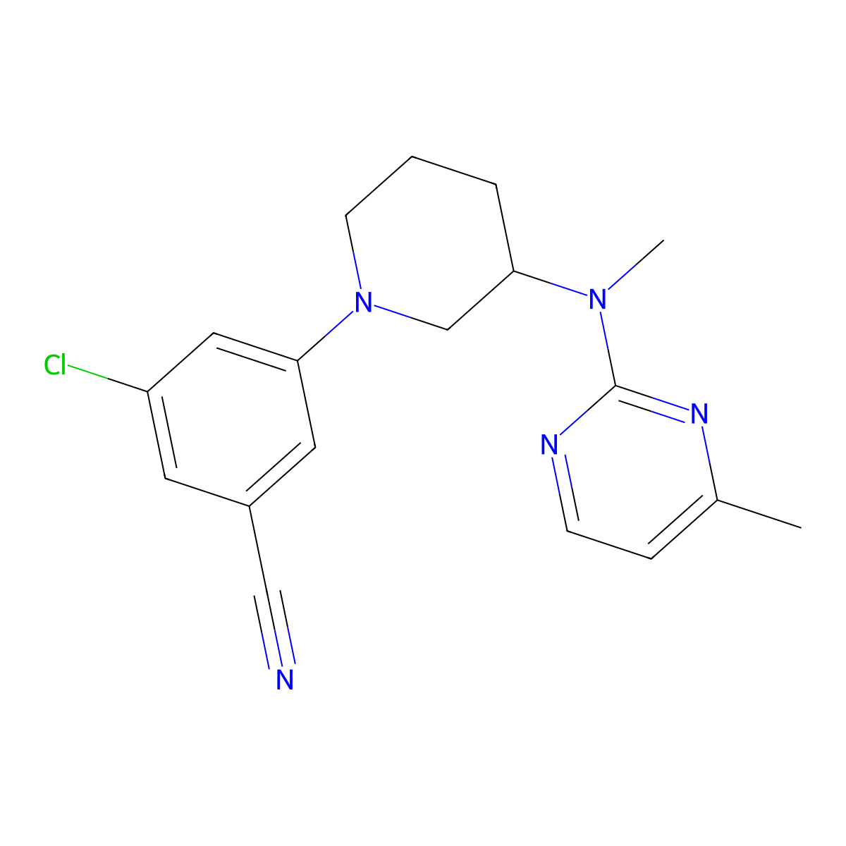 3-Chloro-5-{3-[methyl(4-methylpyrimidin-2-yl)amino]piperidin-1-yl}benzonitrile molecular structure, CAS 3054582-32-7