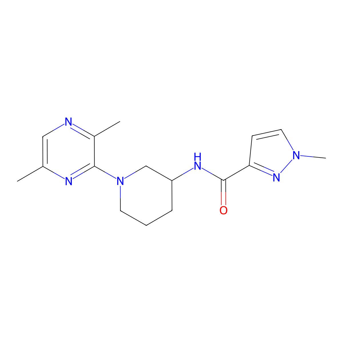 N-[1-(3,6-dimethylpyrazin-2-yl)piperidin-3-yl]-1-methyl-1H-pyrazole-3-carboxamide molecular structure, CAS 3054582-34-9