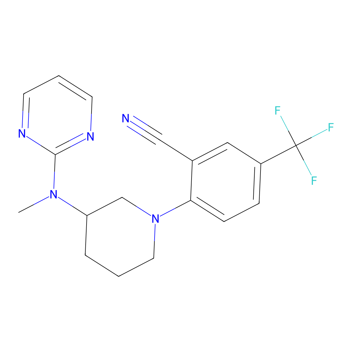 2-{3-[Methyl(pyrimidin-2-yl)amino]piperidin-1-yl}-5-(trifluoromethyl)benzonitrile molecular structure, CAS 3054582-35-0