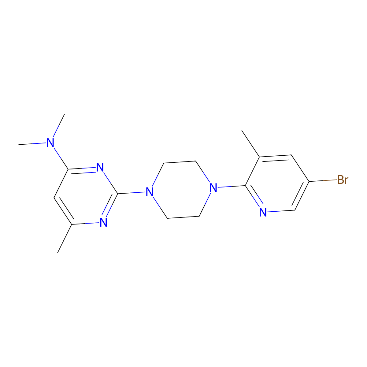 2-[4-(5-bromo-3-methylpyridin-2-yl)piperazin-1-yl]-N,N,6-trimethylpyrimidin-4-amine molecular structure, CAS 3054582-39-4