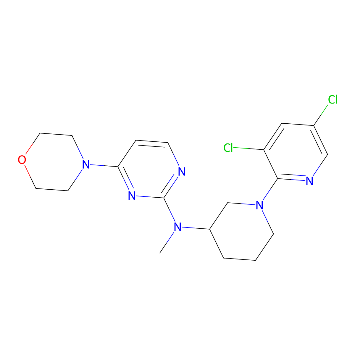 N-[1-(3,5-dichloropyridin-2-yl)piperidin-3-yl]-N-methyl-4-(morpholin-4-yl)pyrimidin-2-amine molecular structure, CAS 3054582-42-9