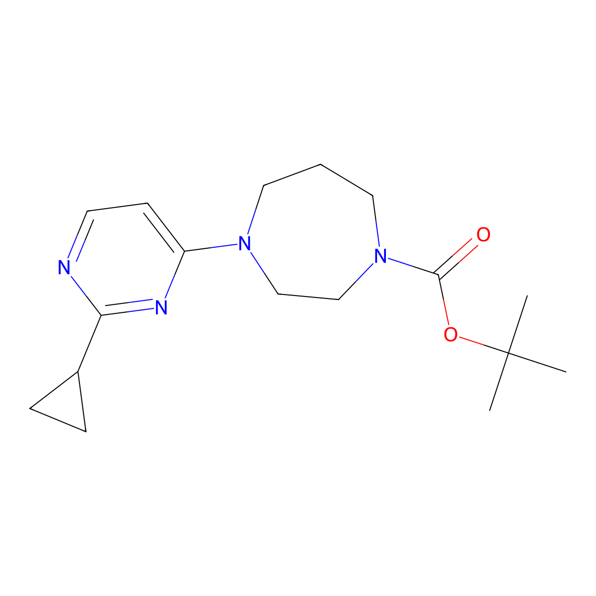 Tert-butyl 4-(2-cyclopropylpyrimidin-4-yl)-1,4-diazepane-1-carboxylate molecular structure, CAS 3054582-44-1