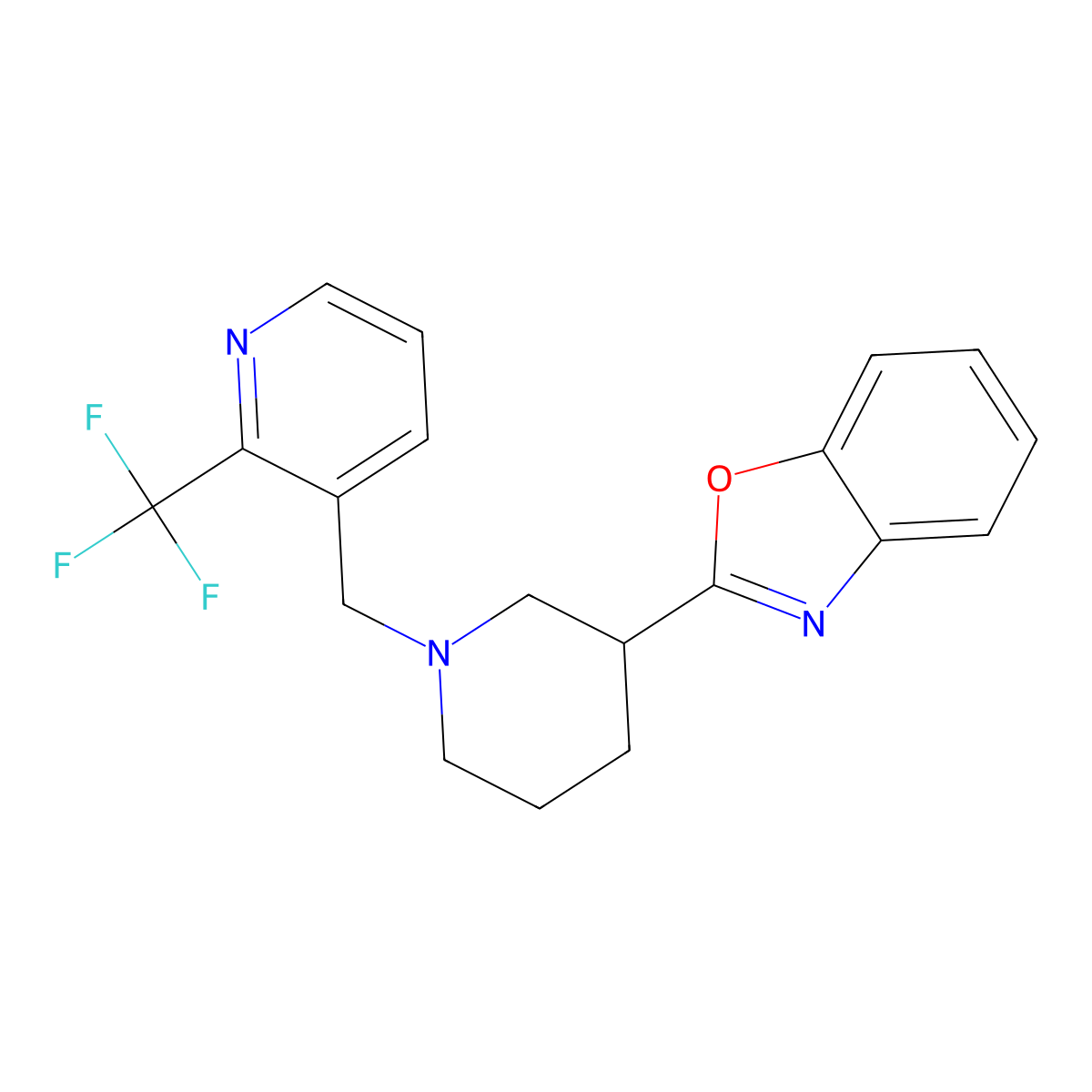 2-(1-{[2-(Trifluoromethyl)pyridin-3-yl]methyl}piperidin-3-yl)-1,3-benzoxazole molecular structure, CAS 3054582-50-9