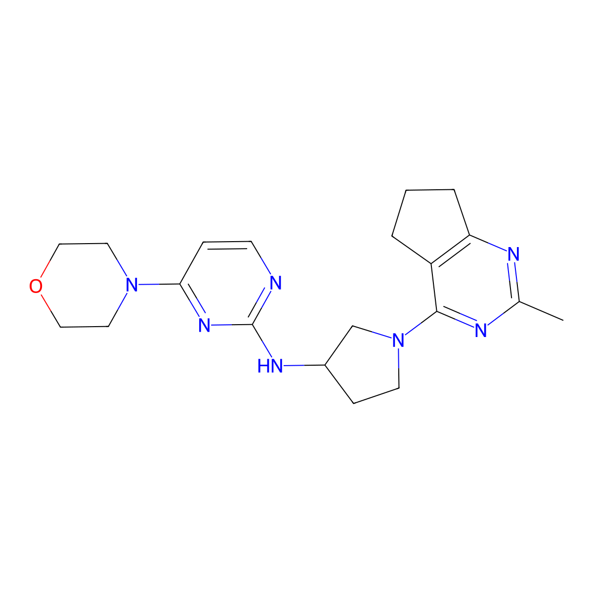 N-(1-{2-methyl-5H,6H,7H-cyclopenta[d]pyrimidin-4-yl}pyrrolidin-3-yl)-4-(morpholin-4-yl)pyrimidin-2-amine molecular structure, CAS 3054582-52-1