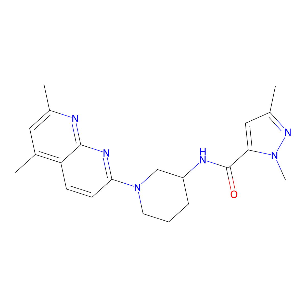 N-[1-(5,7-dimethyl-1,8-naphthyridin-2-yl)piperidin-3-yl]-1,3-dimethyl-1H-pyrazole-5-carboxamide molecular structure, CAS 3054582-57-6