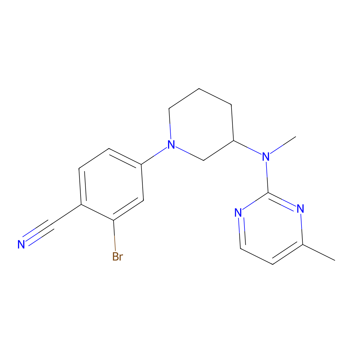 2-Bromo-4-{3-[methyl(4-methylpyrimidin-2-yl)amino]piperidin-1-yl}benzonitrile molecular structure, CAS 3054582-62-3