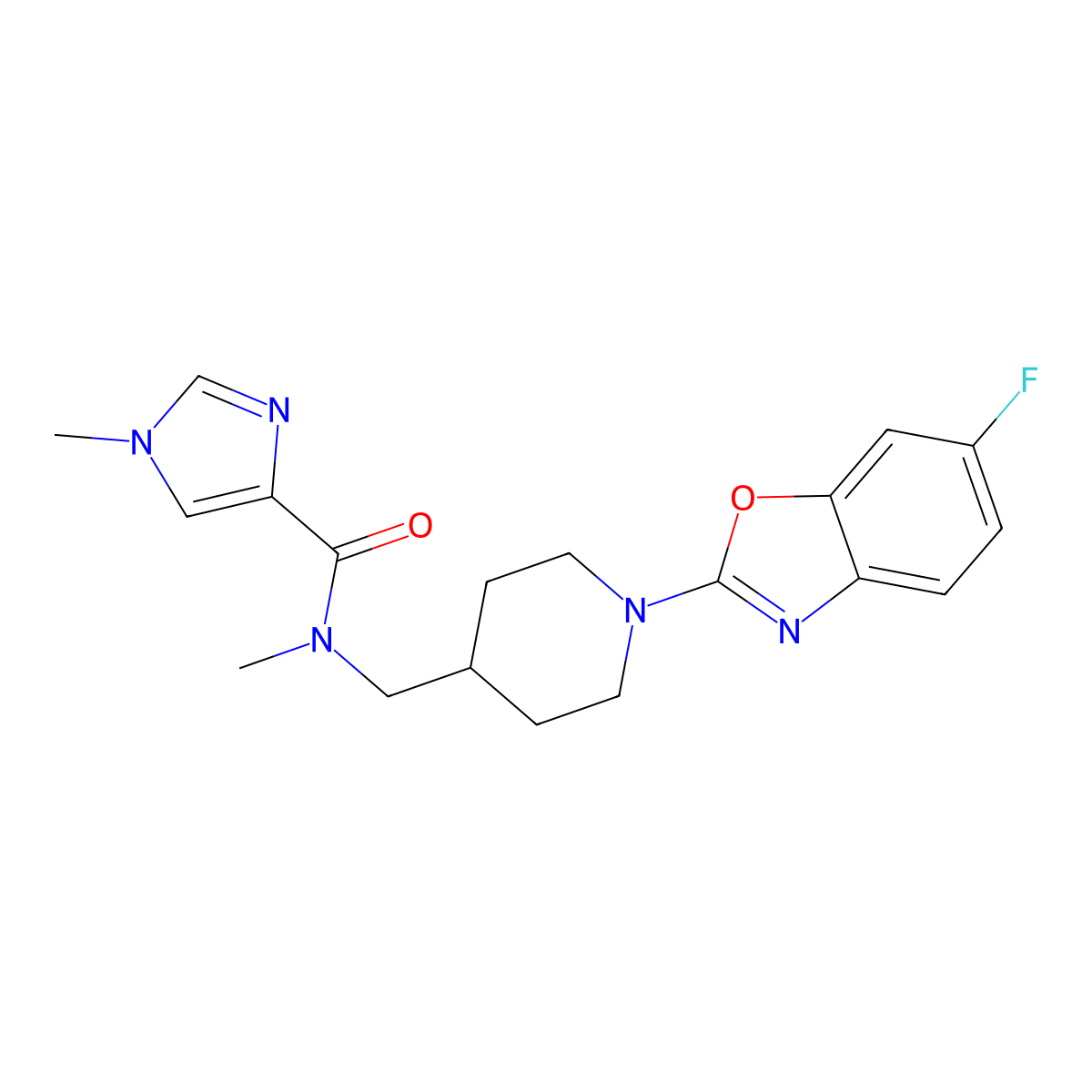 N-{[1-(6-fluoro-1,3-benzoxazol-2-yl)piperidin-4-yl]methyl}-N,1-dimethyl-1H-imidazole-4-carboxamide molecular structure, CAS 3054582-65-6
