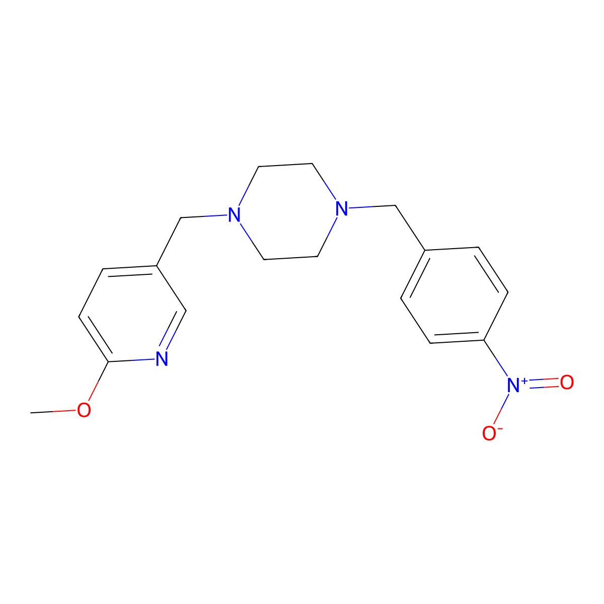 1-[(6-Methoxypyridin-3-yl)methyl]-4-[(4-nitrophenyl)methyl]piperazine molecular structure, CAS 3054582-66-7