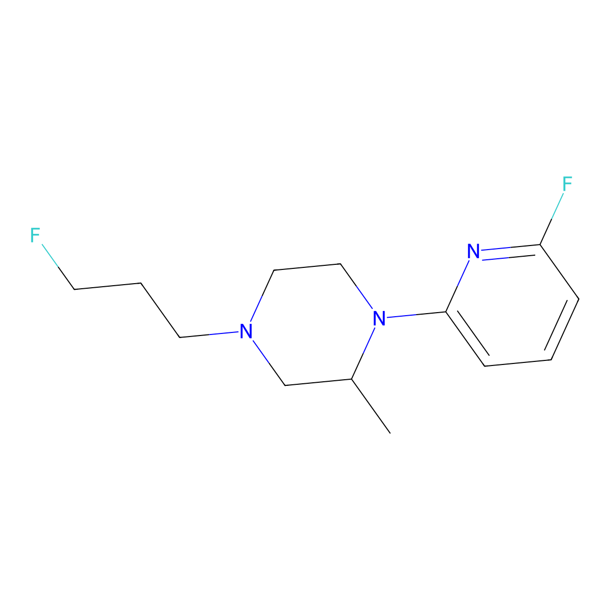 4-(3-Fluoropropyl)-1-(6-fluoropyridin-2-yl)-2-methylpiperazine molecular structure, CAS 3054582-72-5