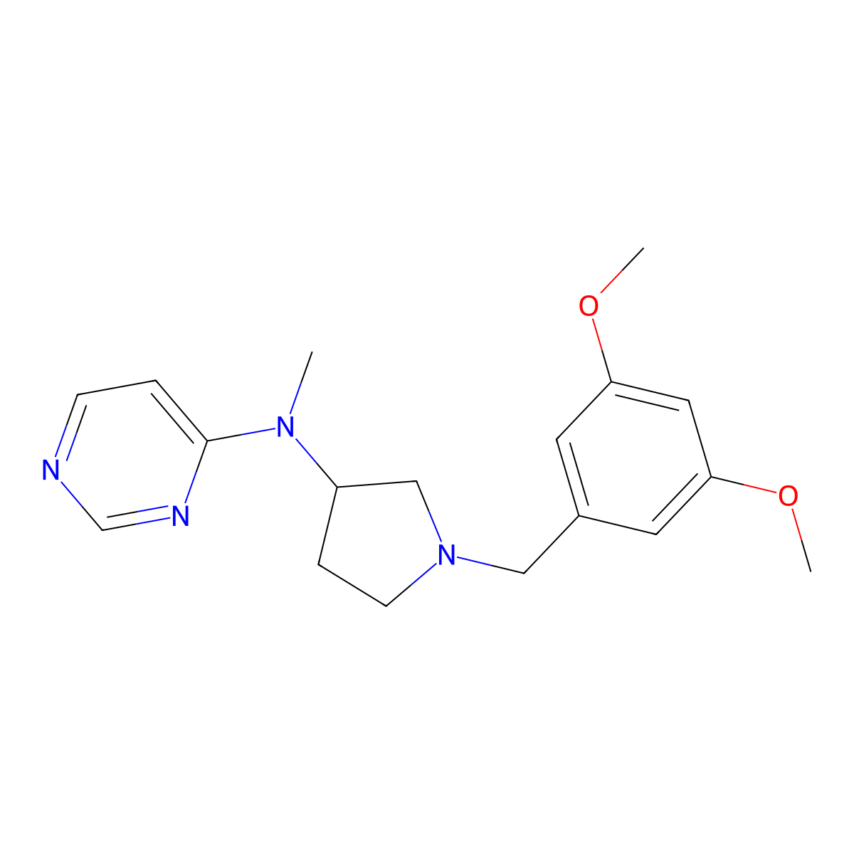 N-{1-[(3,5-dimethoxyphenyl)methyl]pyrrolidin-3-yl}-N-methylpyrimidin-4-amine molecular structure, CAS 3054582-73-6