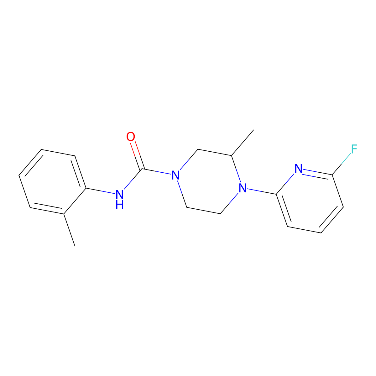 4-(6-fluoropyridin-2-yl)-3-methyl-N-(2-methylphenyl)piperazine-1-carboxamide molecular structure, CAS 3054582-75-8