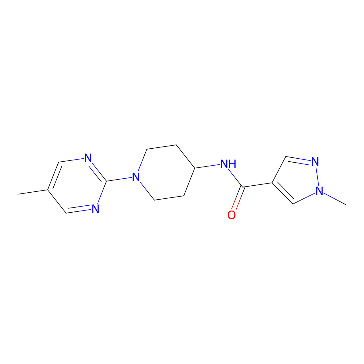 1-methyl-N-[1-(5-methylpyrimidin-2-yl)piperidin-4-yl]-1H-pyrazole-4-carboxamide molecular structure, CAS 3054582-76-9
