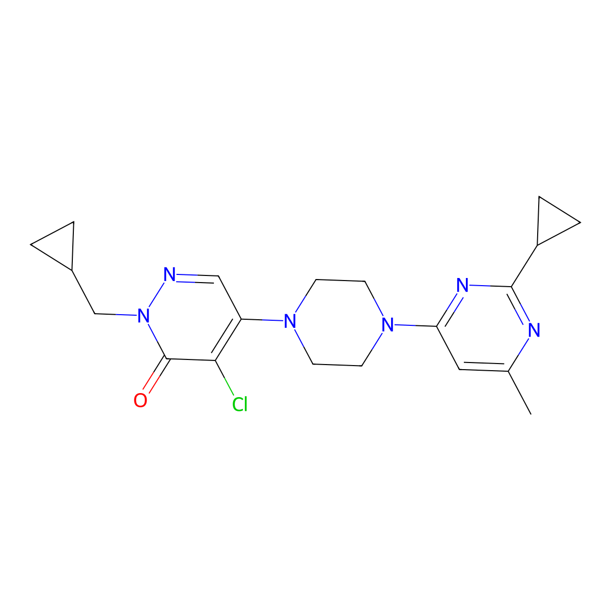 4-Chloro-5-[4-(2-cyclopropyl-6-methylpyrimidin-4-yl)piperazin-1-yl]-2-(cyclopropylmethyl)-2,3-dihydropyridazin-3-one molecular structure, CAS 3054582-77-0