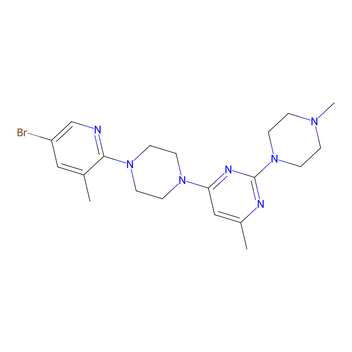 4-[4-(5-Bromo-3-methylpyridin-2-yl)piperazin-1-yl]-6-methyl-2-(4-methylpiperazin-1-yl)pyrimidine molecular structure, CAS 3054582-92-9