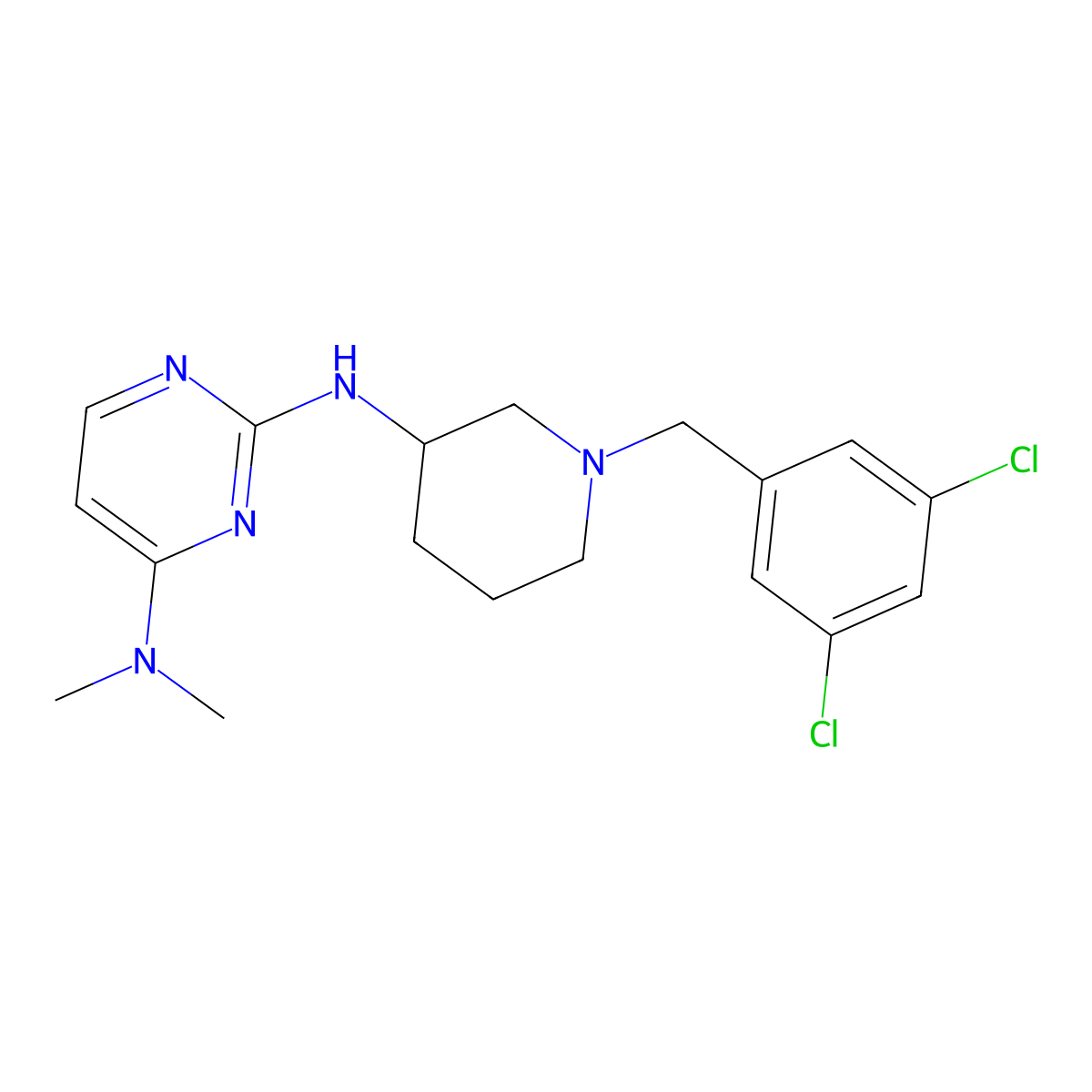 2-N-[1-[(3,5-dichlorophenyl)methyl]piperidin-3-yl]-4-N,4-N-dimethylpyrimidine-2,4-diamine molecular structure, CAS 3054582-94-1