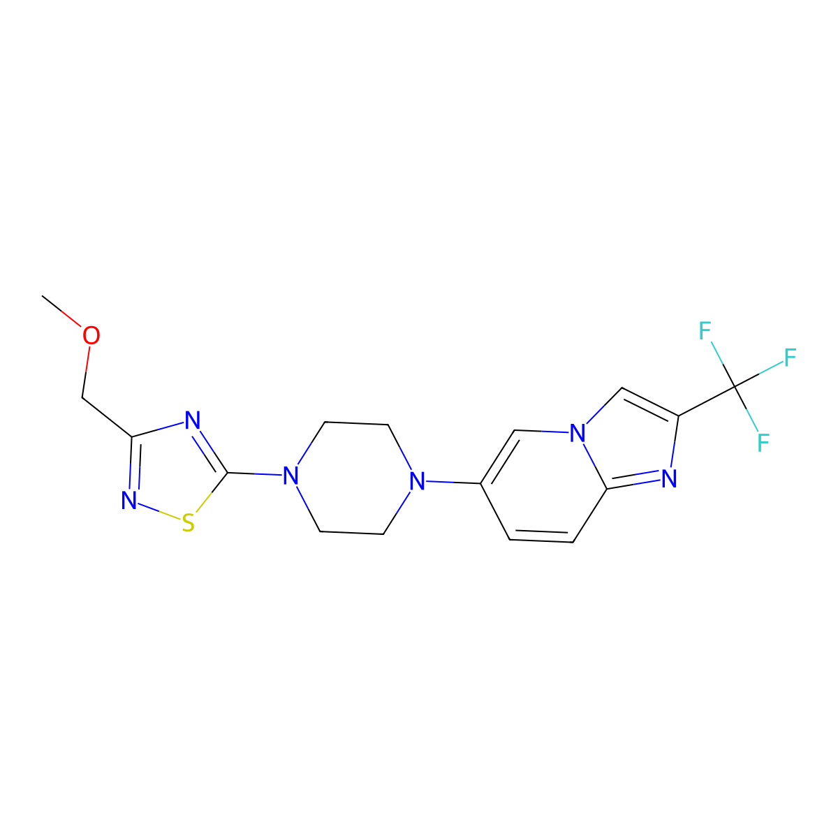 1-[3-(Methoxymethyl)-1,2,4-thiadiazol-5-yl]-4-[2-(trifluoromethyl)imidazo[1,2-a]pyridin-6-yl]piperazine molecular structure, CAS 3054583-04-6