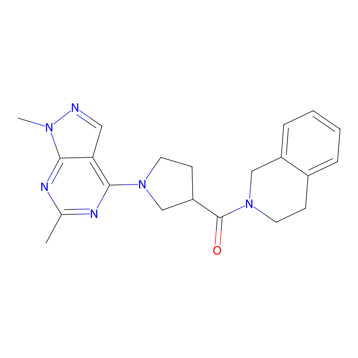 2-(1-{1,6-dimethyl-1H-pyrazolo[3,4-d]pyrimidin-4-yl}pyrrolidine-3-carbonyl)-1,2,3,4-tetrahydroisoquinoline molecular structure, CAS 3054583-14-8