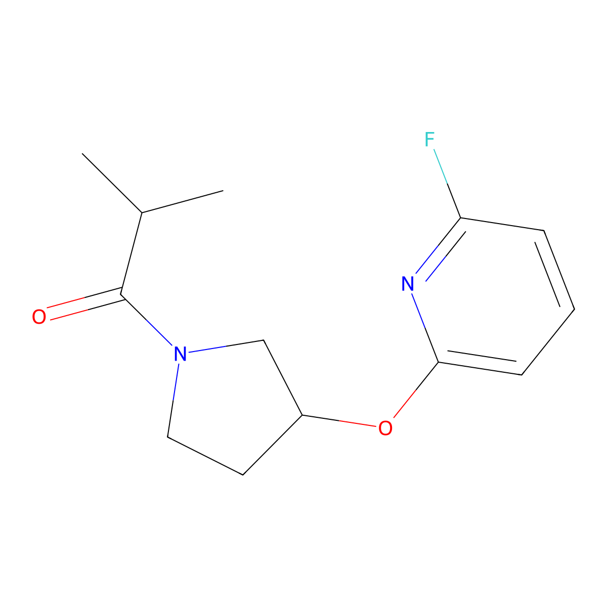 1-{3-[(6-Fluoropyridin-2-yl)oxy]pyrrolidin-1-yl}-2-methylpropan-1-one molecular structure, CAS 3054583-18-2