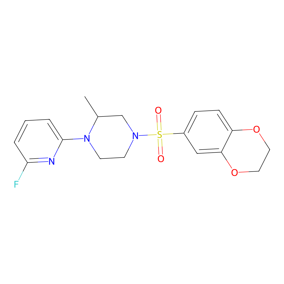4-(2,3-Dihydro-1,4-benzodioxine-6-sulfonyl)-1-(6-fluoropyridin-2-yl)-2-methylpiperazine molecular structure, CAS 3054583-19-3