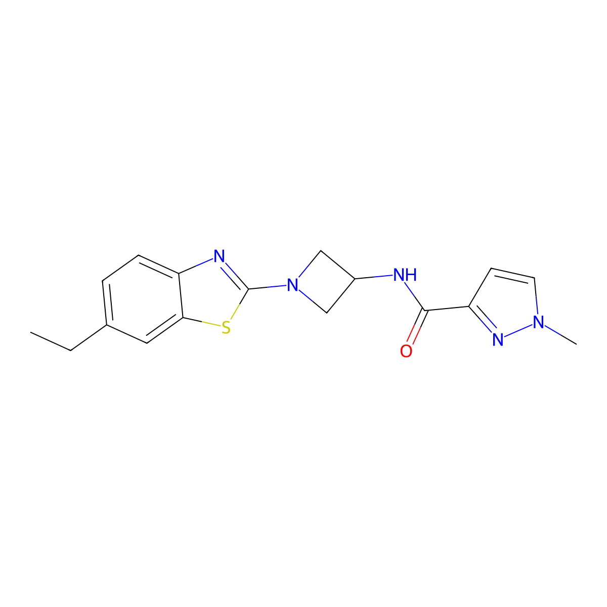 N-[1-(6-ethyl-1,3-benzothiazol-2-yl)azetidin-3-yl]-1-methyl-1H-pyrazole-3-carboxamide molecular structure, CAS 3054583-22-8