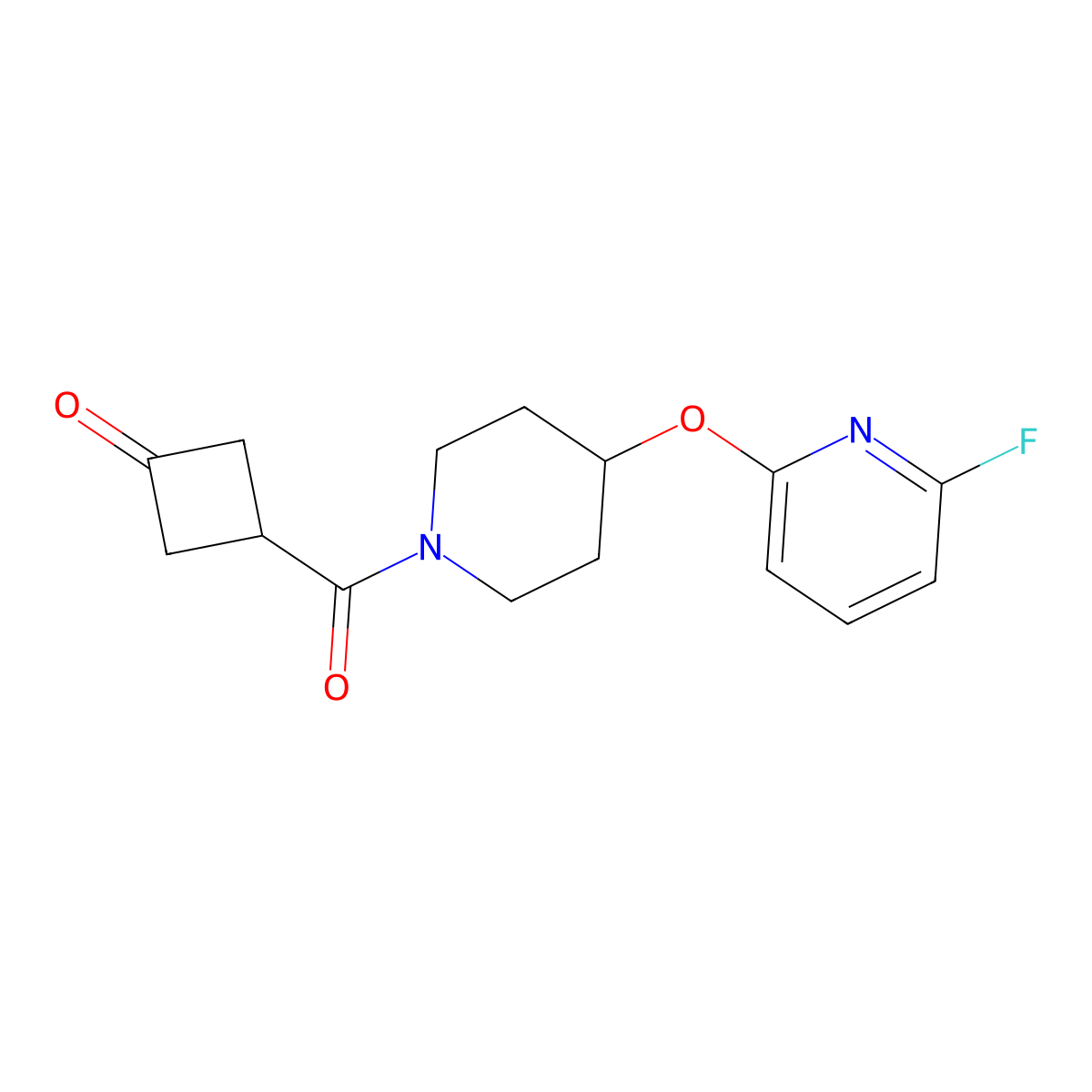 3-{4-[(6-Fluoropyridin-2-yl)oxy]piperidine-1-carbonyl}cyclobutan-1-one molecular structure, CAS 3054583-26-2